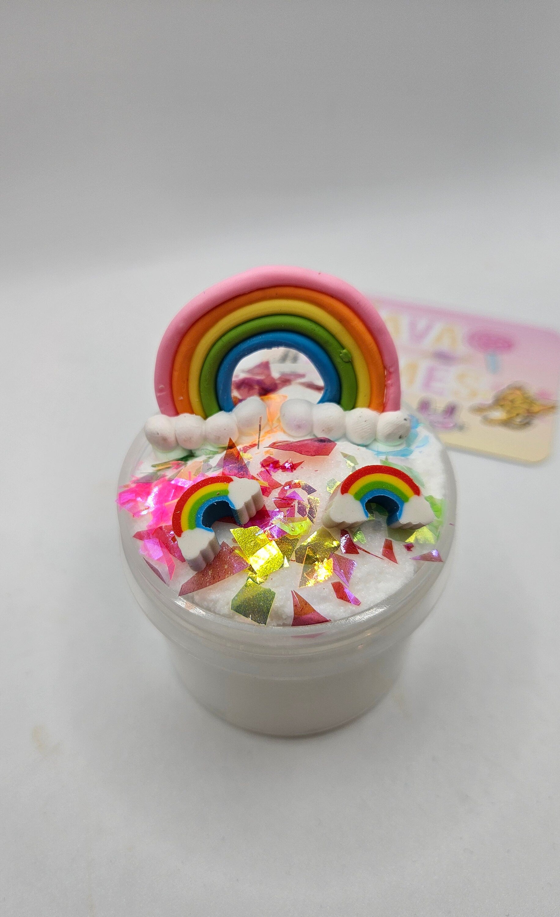 Ned - White Cloud Slime with Rainbow Glitter Bomb Core - Scented Slime - Sensory Play