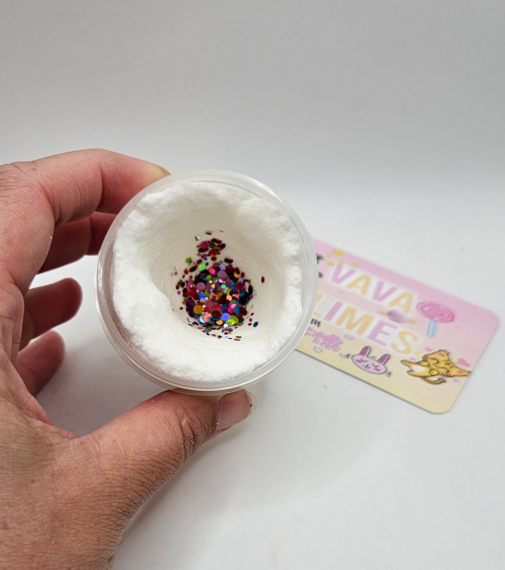 Ned - White Cloud Slime with Rainbow Glitter Bomb Core - Scented Slime - Sensory Play