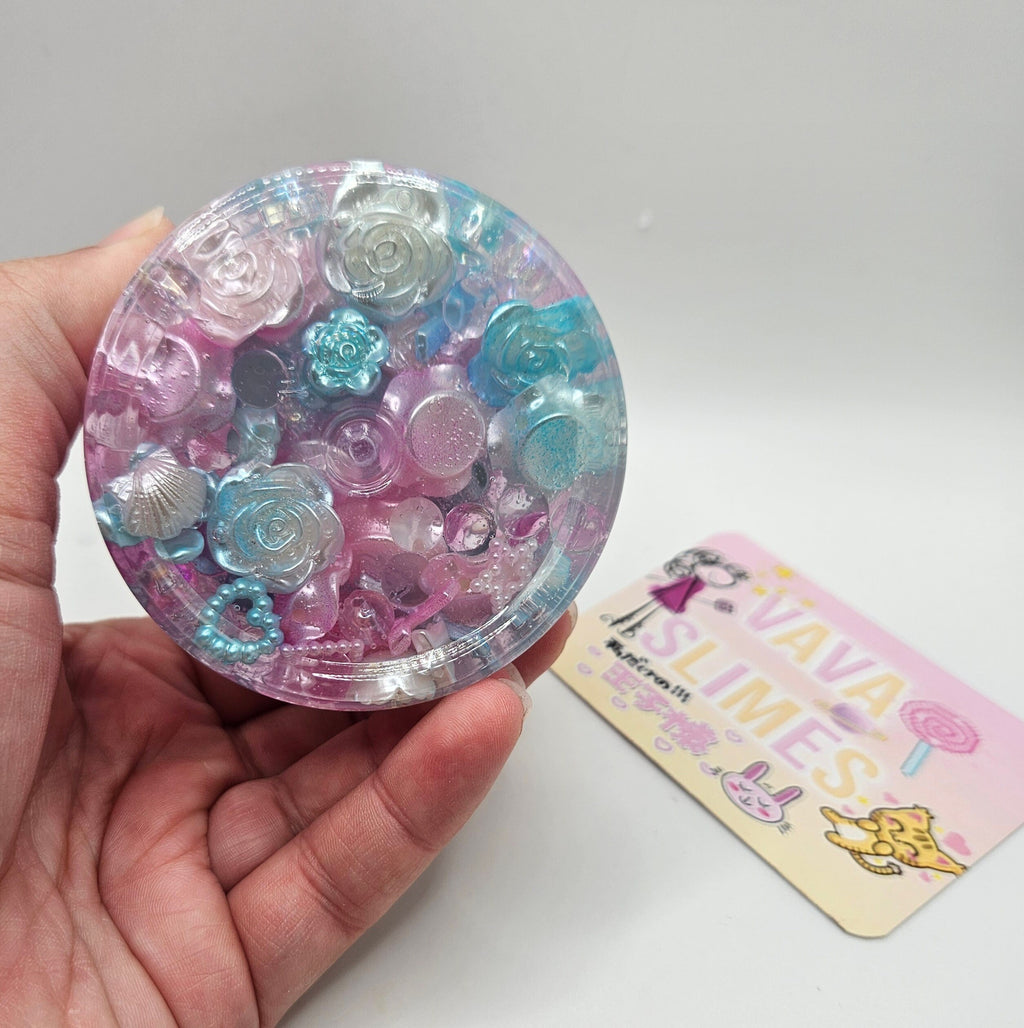 Morgan Blue and Pink Bead Crunch Bomb Slime - Sensory Play - Sensory Slime