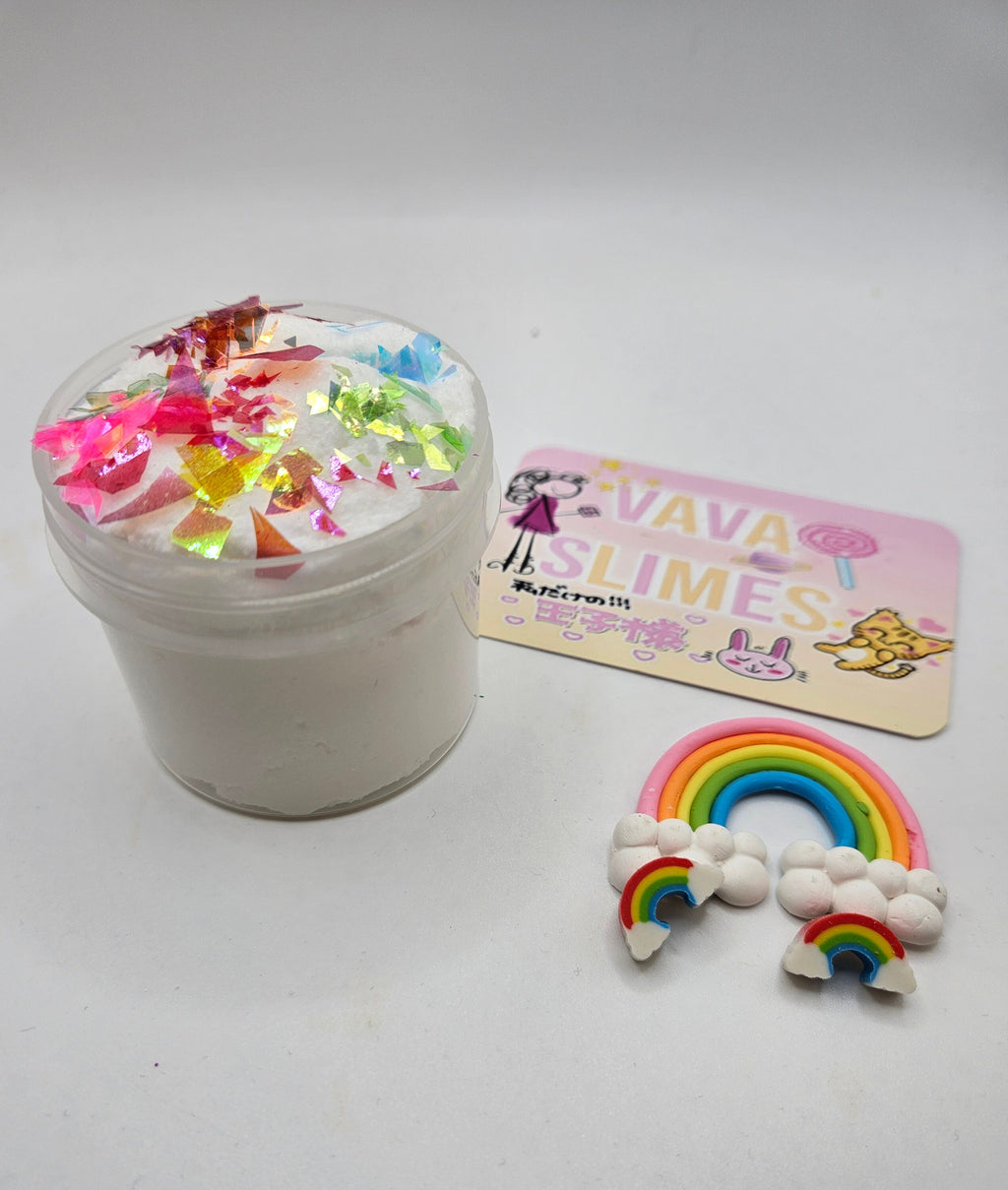 Ned - White Cloud Slime with Rainbow Glitter Bomb Core - Scented Slime - Sensory Play