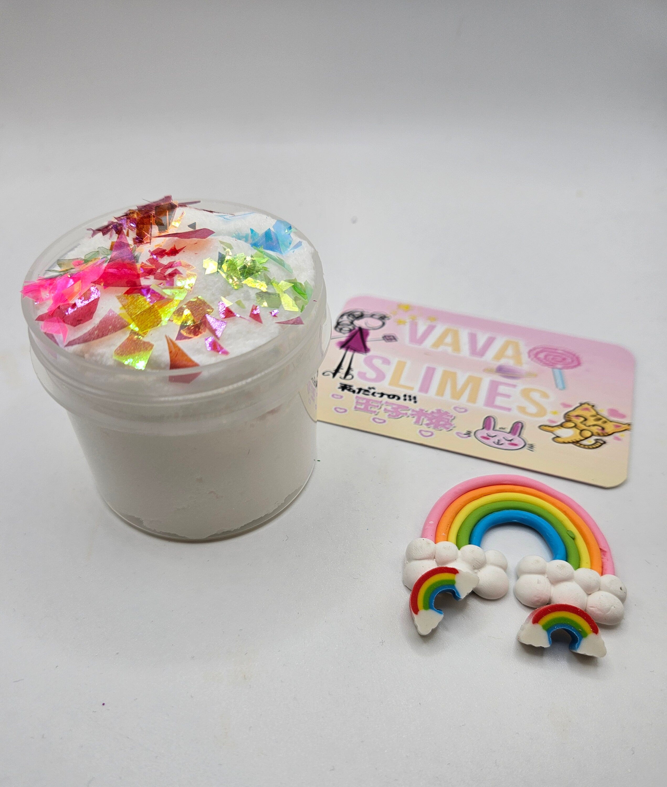 Ned - White Cloud Slime with Rainbow Glitter Bomb Core - Scented Slime - Sensory Play
