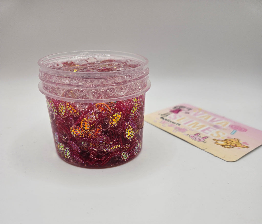 Rachel - Clear fishbowl bead and red iridescent leaf sequin crunch bomb slime - Sensory Play - Sensory Toy