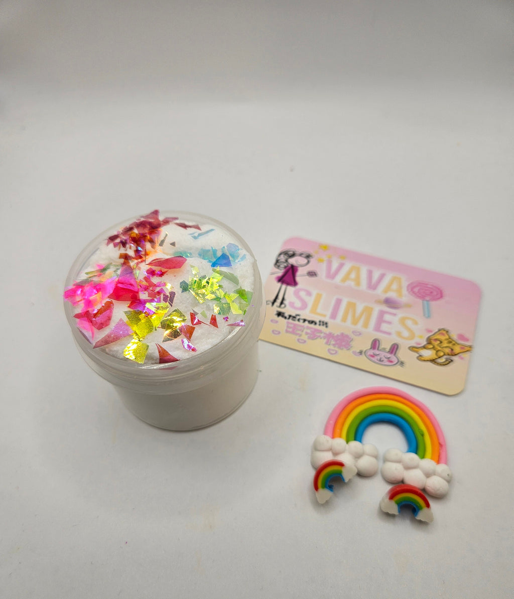Ned - White Cloud Slime with Rainbow Glitter Bomb Core - Scented Slime - Sensory Play
