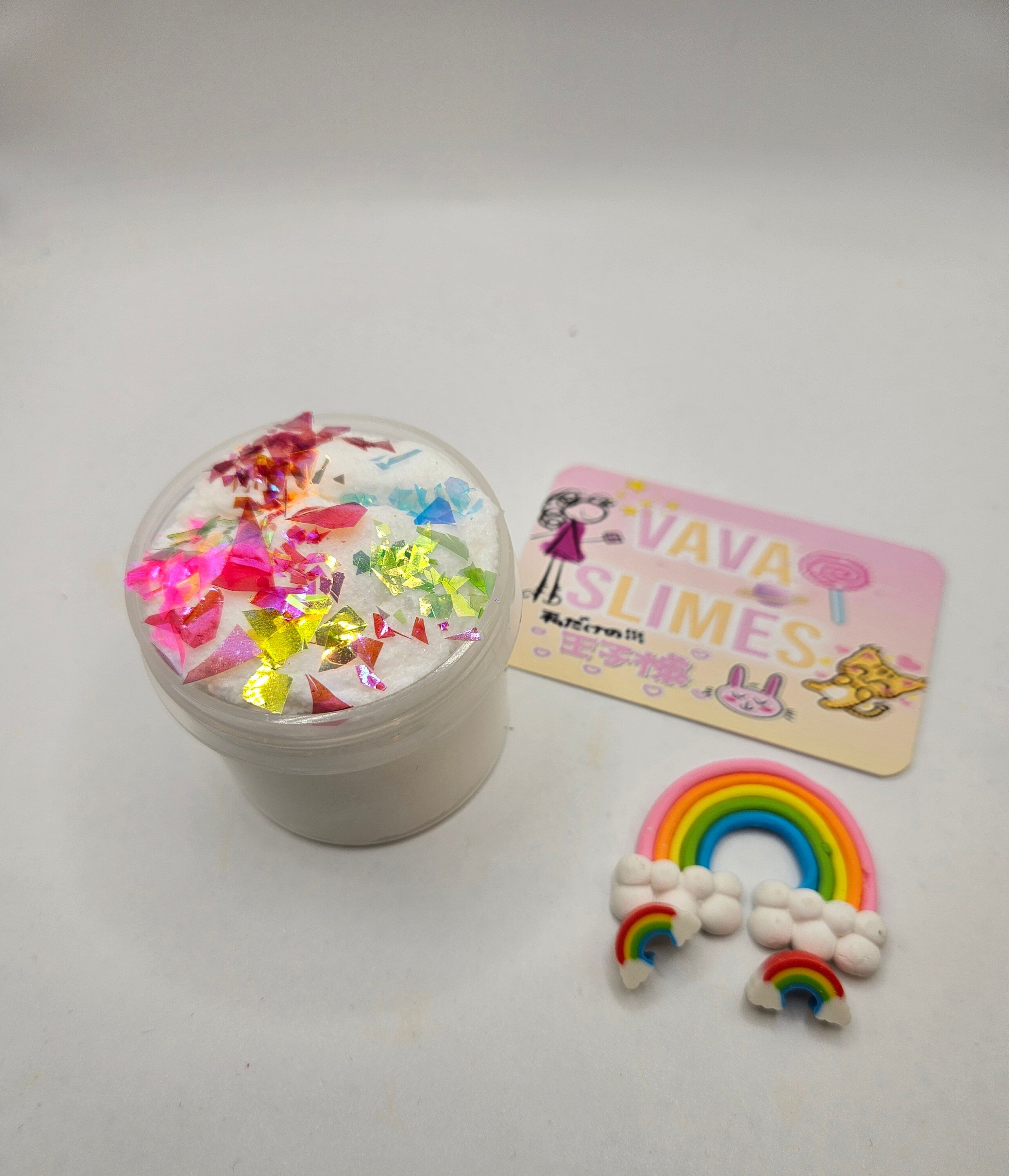 Ned - White Cloud Slime with Rainbow Glitter Bomb Core - Scented Slime - Sensory Play