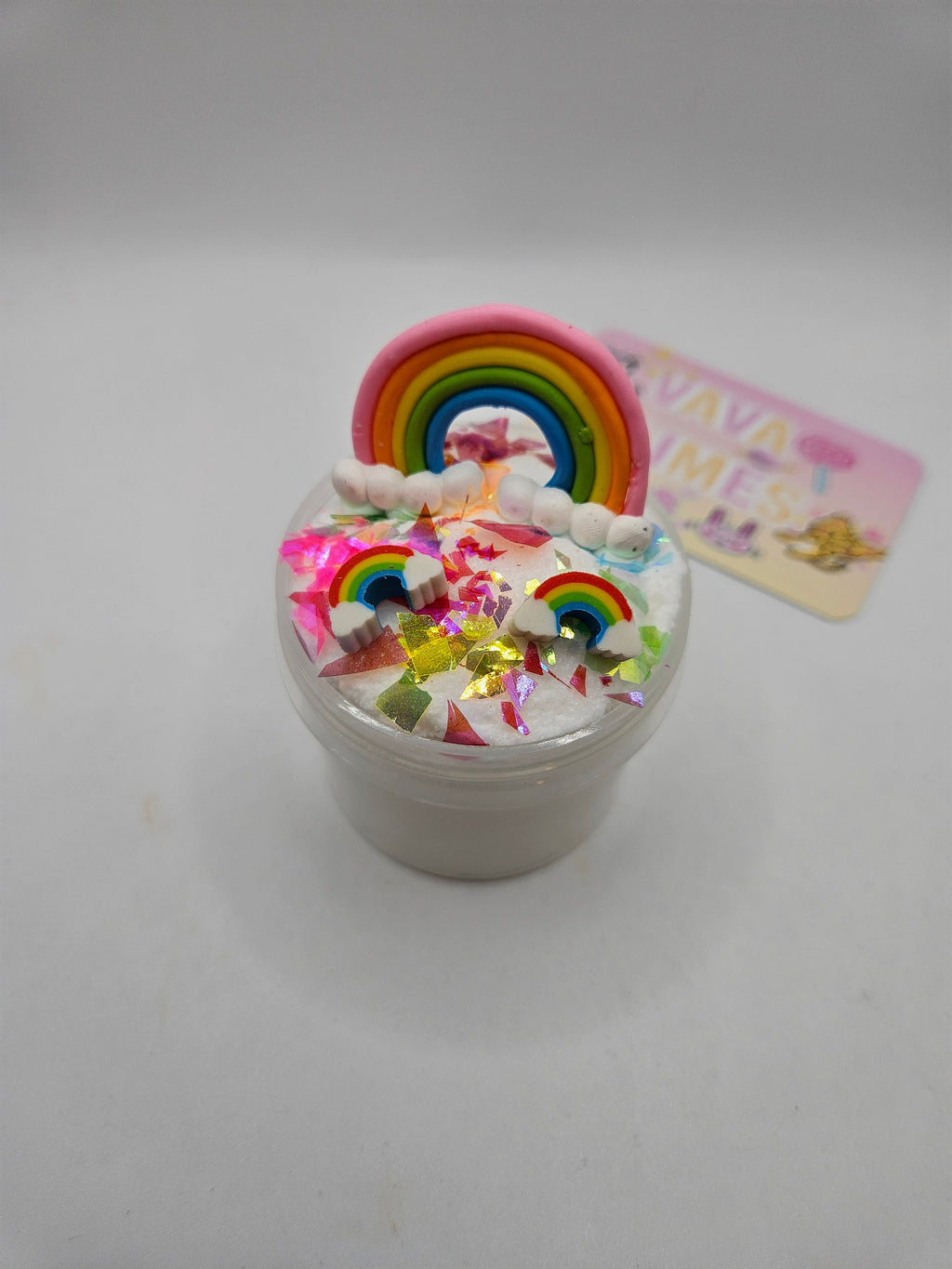Ned - White Cloud Slime with Rainbow Glitter Bomb Core - Scented Slime - Sensory Play