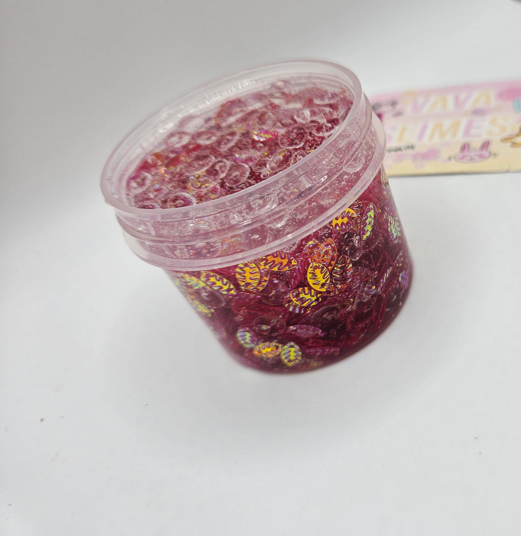 Rachel - Clear fishbowl bead and red iridescent leaf sequin crunch bomb slime - Sensory Play - Sensory Toy