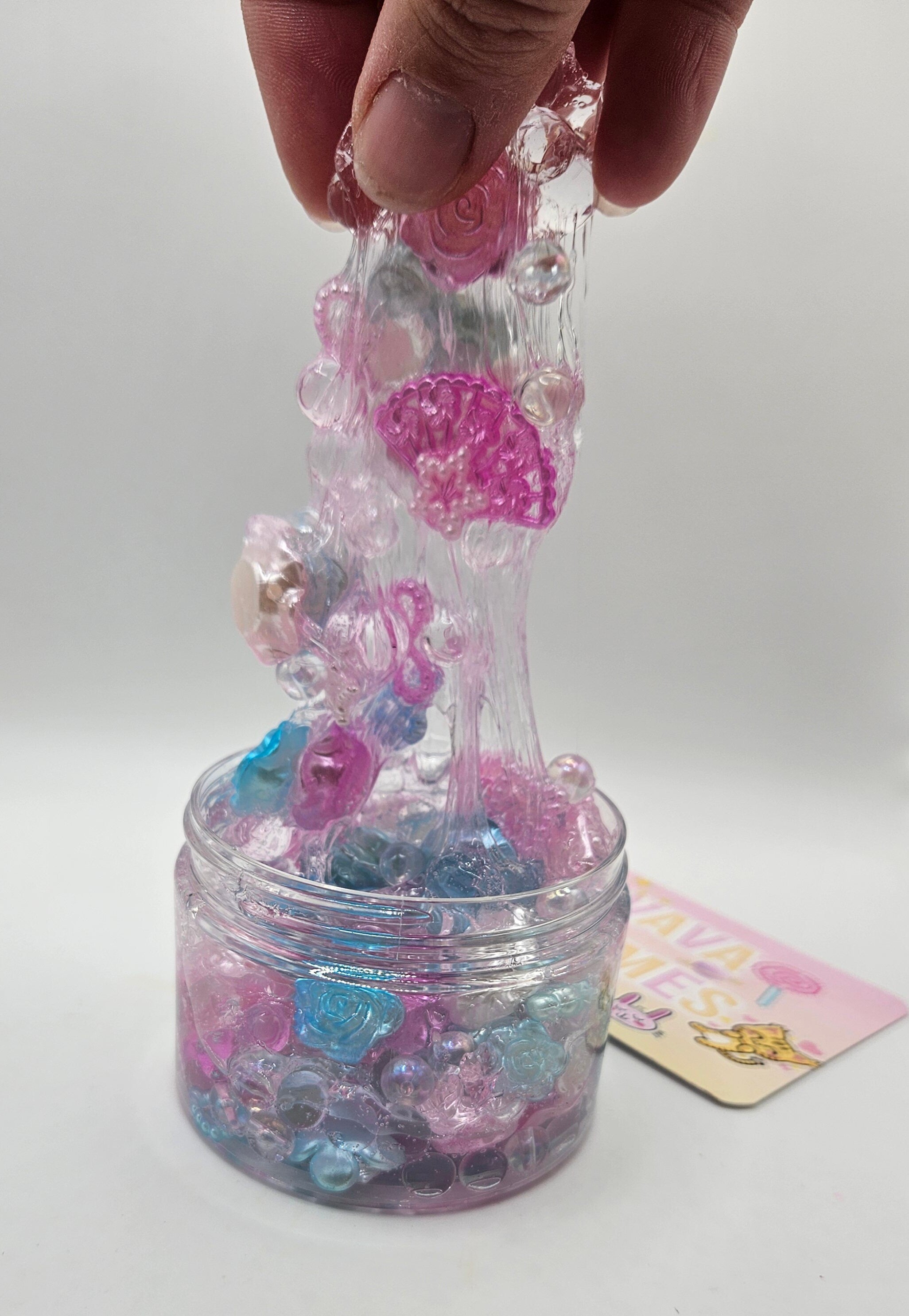Morgan Blue and Pink Bead Crunch Bomb Slime - Sensory Play - Sensory Slime