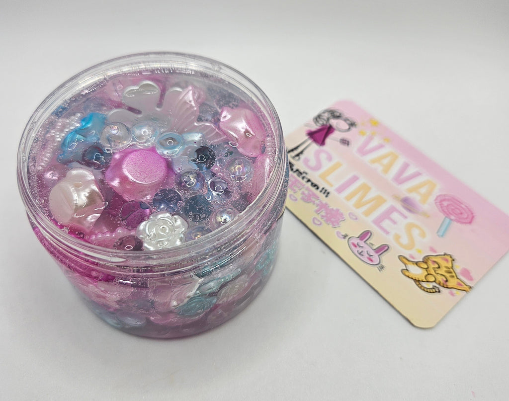 Morgan Blue and Pink Bead Crunch Bomb Slime - Sensory Play - Sensory Slime